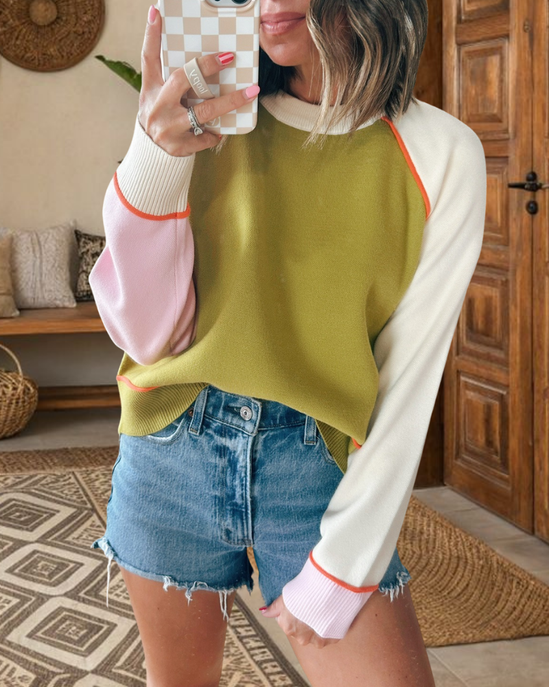 Colorblock Ribbed Trim Sweater
