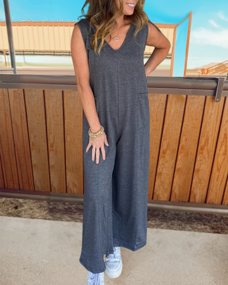 Simple Solid Color Sleeveless Jumpsuit