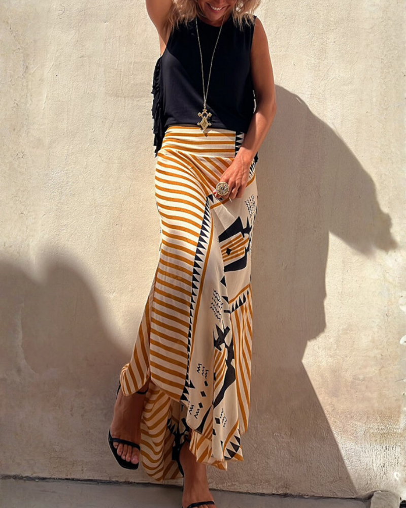 Geometric Striped Maxi Skirt