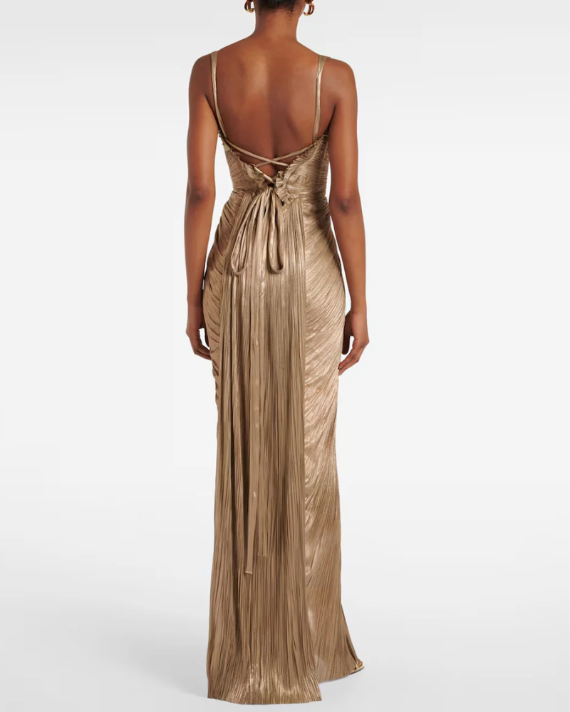 Pleated Satin Slip Maxi Dress