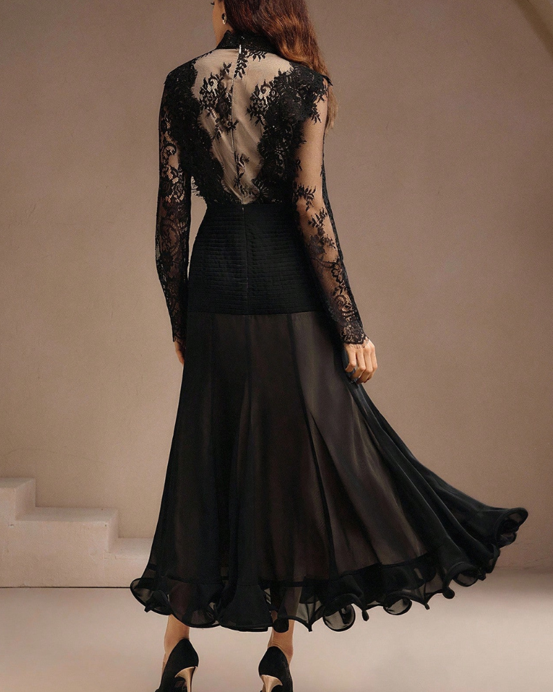 Elegant Lace Ruffle Maxi Dress