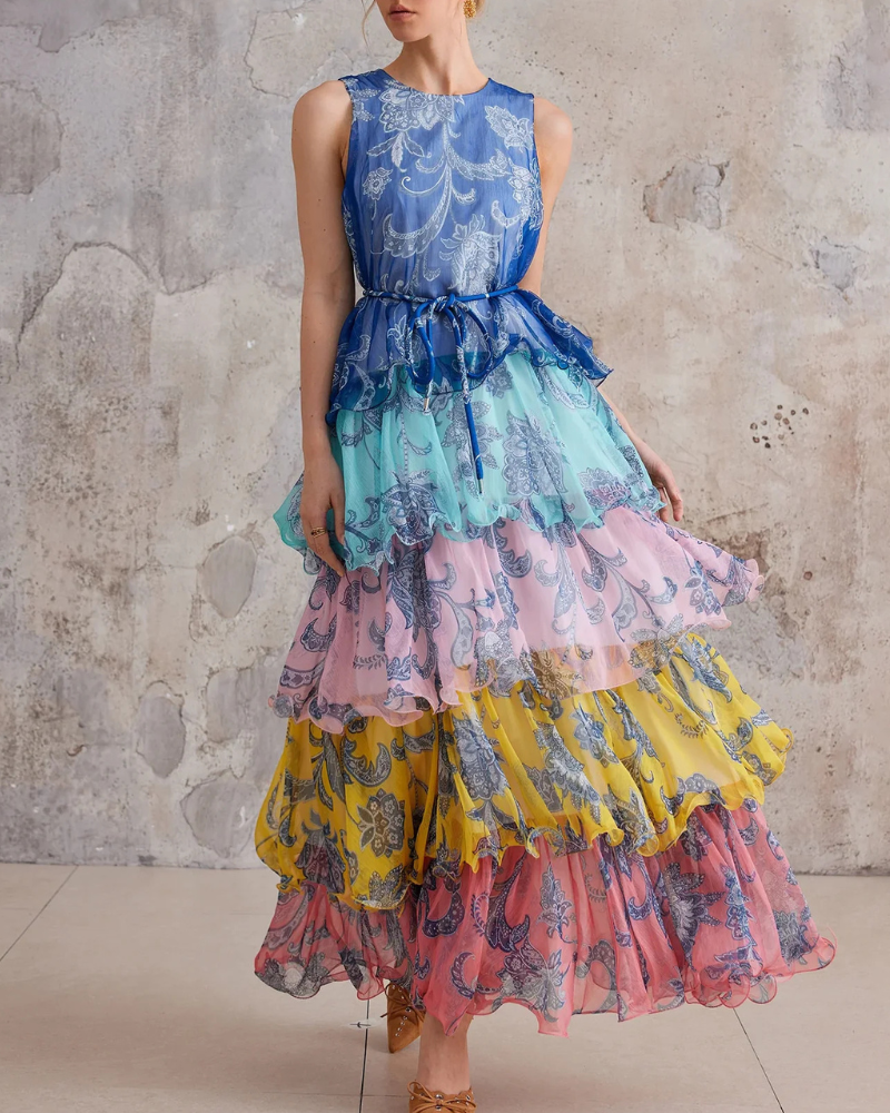 Floral Layered Ruffles Maxi Dress