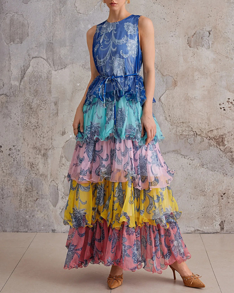 Floral Layered Ruffles Maxi Dress