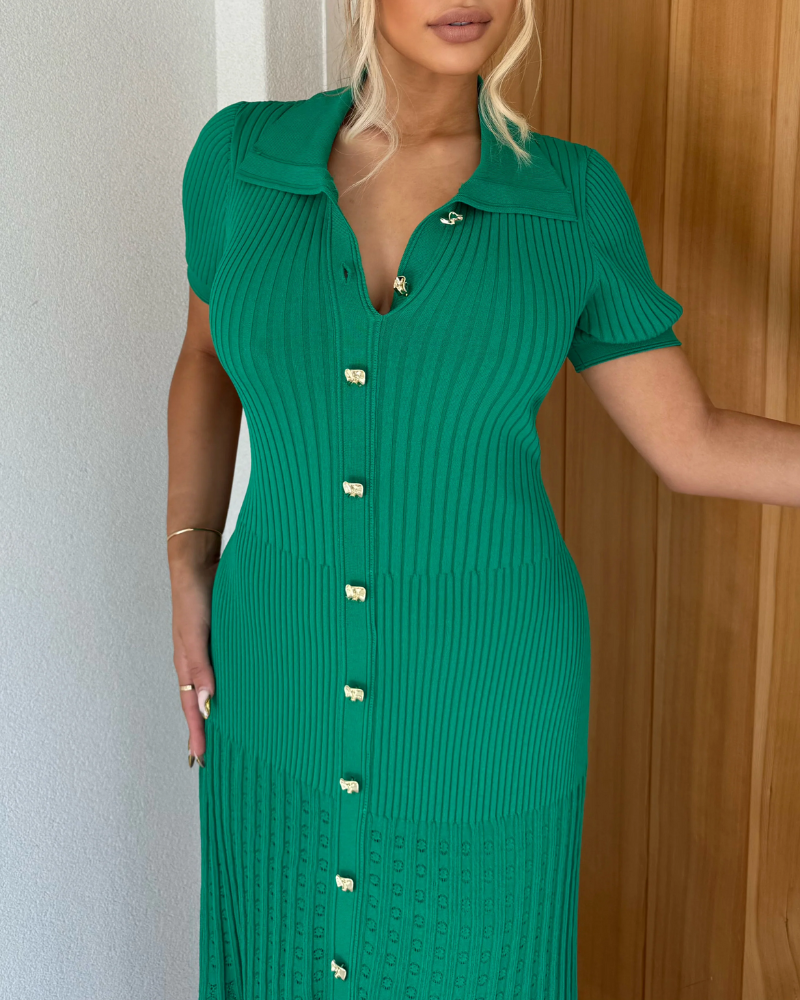 Ribbed Lapel Elastic Maxi Dress