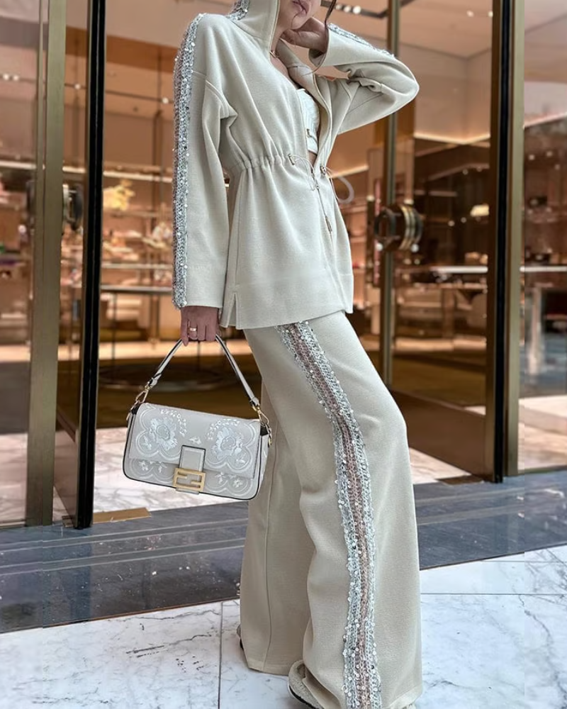 Fashion Striped Stand Collar Set