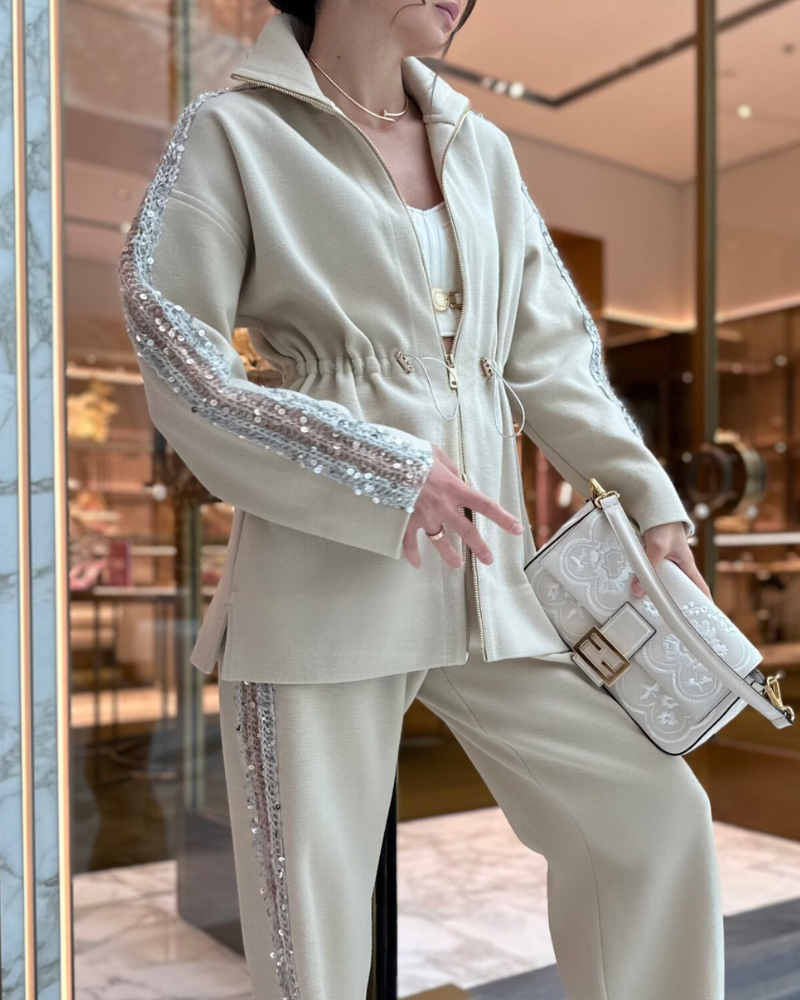 Fashion Striped Stand Collar Set