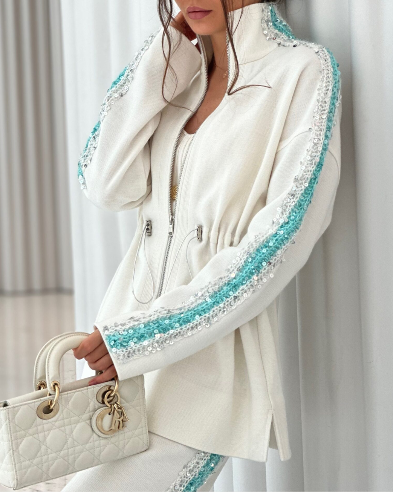 Fashion Striped Stand Collar Set