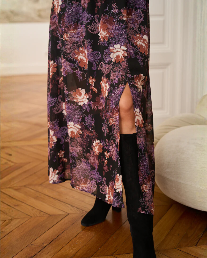 Floral Chiffon V-Neck Maxi Dress