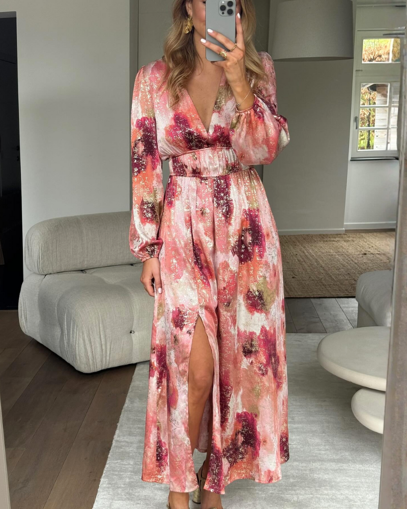 Slit Deep V-Neck Maxi Dress