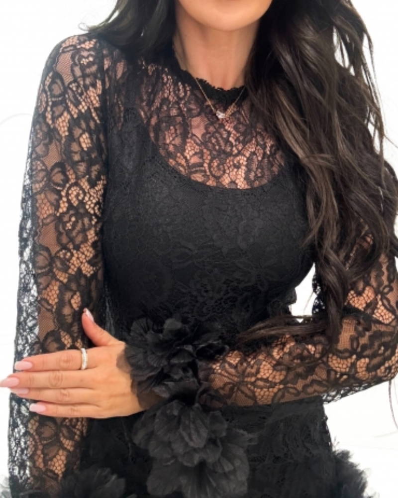 Unique Lace Elastic Mini Dress