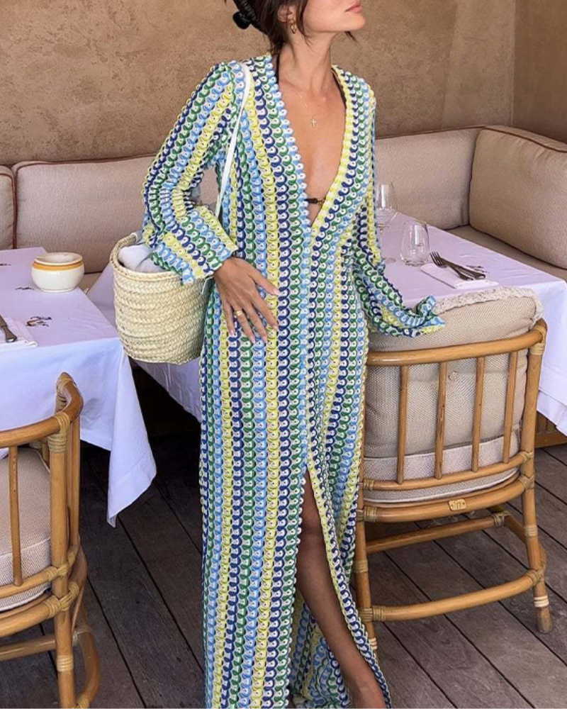 Slim Wave V-Neck Maxi Dress